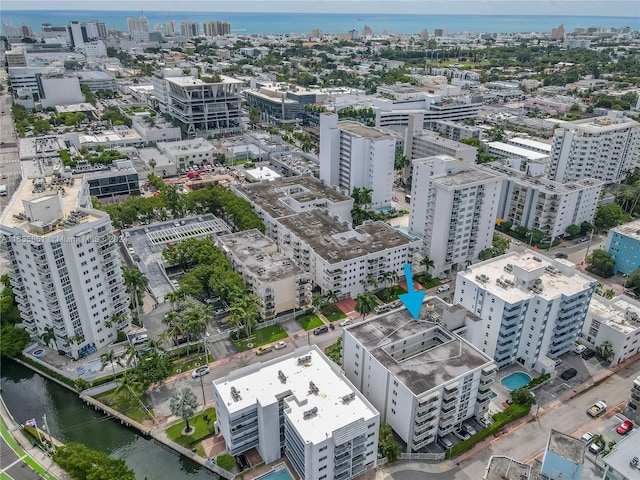 aerial view featuring a water view