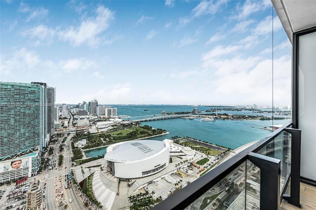 view of water feature featuring a city view