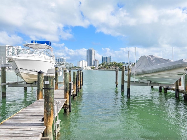 view of dock with a water view