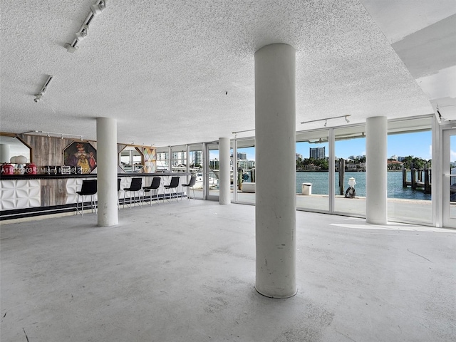 garage with a water view