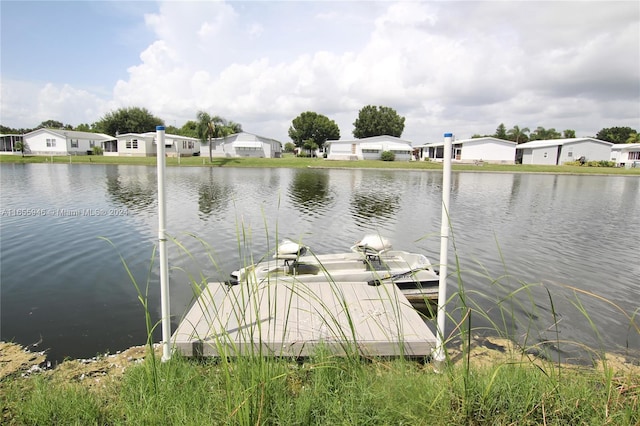 view of dock with a water view