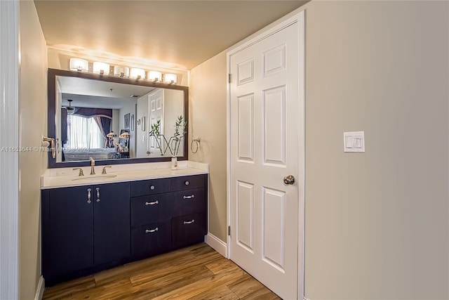 bathroom with vanity and hardwood / wood-style flooring