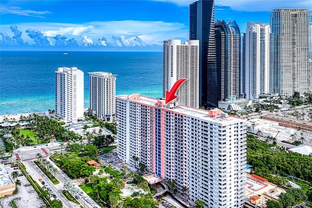 aerial view featuring a water view