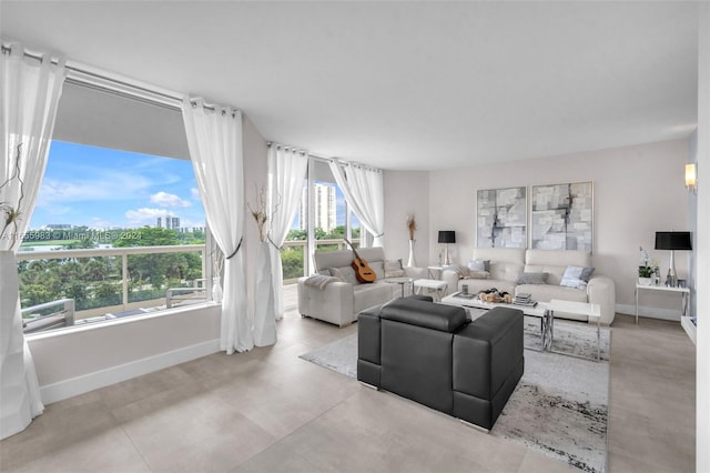 living room featuring a wealth of natural light