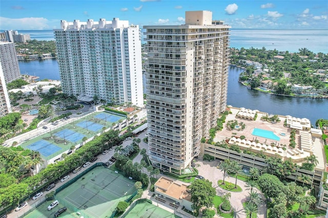 aerial view featuring a water view