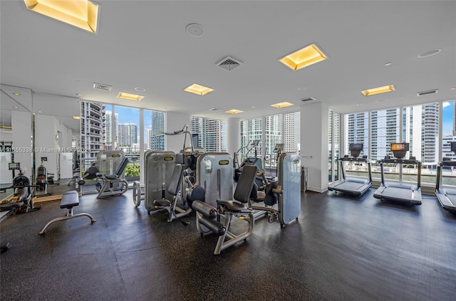 exercise room with expansive windows and plenty of natural light