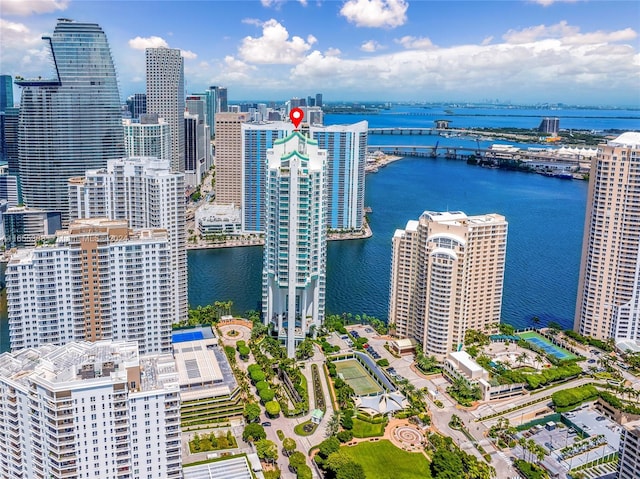 aerial view with a water view