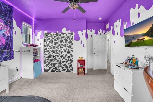 23841 SW 118th Pl, Homestead, FL 33032 - bedroom with carpet flooring, a ceiling fan, and visible vents