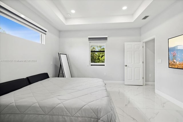 bedroom featuring a tray ceiling