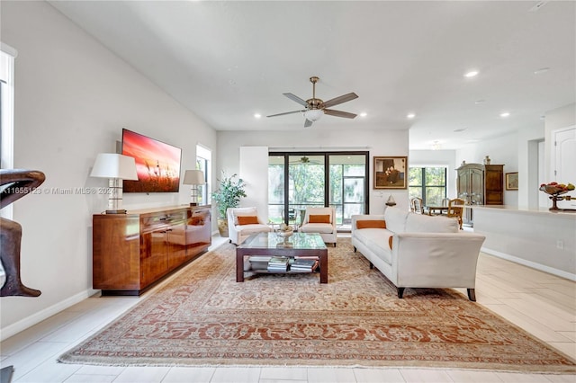 9206 Passiflora Way Unit 101, Boca Raton, FL 33428 - living room with ceiling fan and recessed lighting