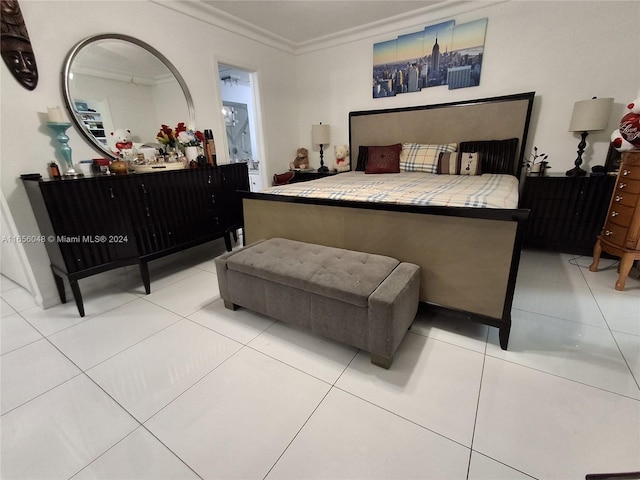 tiled bedroom with ornamental molding