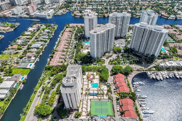 aerial view with a water view