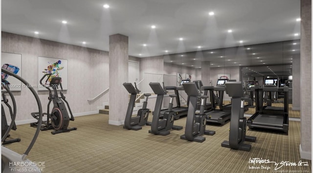 workout area with carpet floors