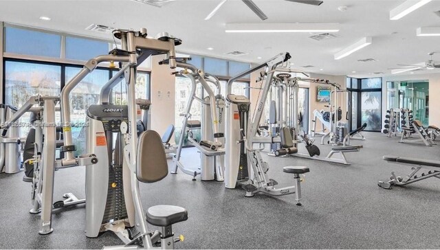 8001 NW 41st St Unit F-310, Doral, FL 33166 - workout area featuring a ceiling fan
