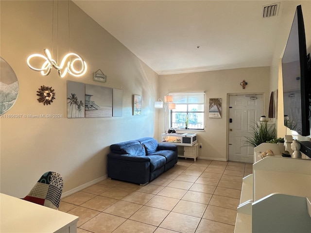 living room featuring light tile patterned floors