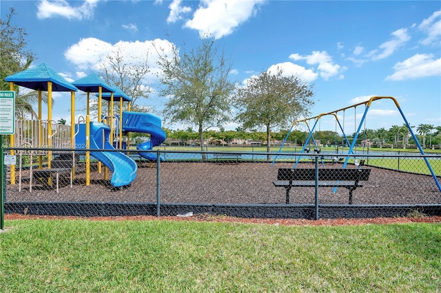 view of jungle gym with a yard