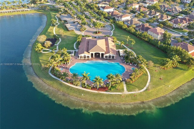 bird's eye view featuring a water view