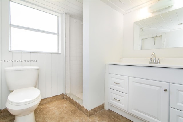 bathroom featuring vanity, toilet, and a shower