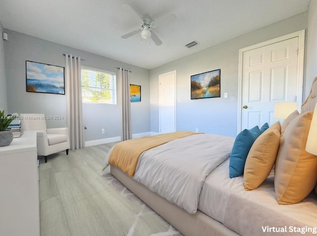 bedroom featuring ceiling fan