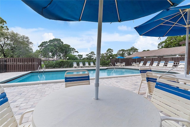 view of swimming pool with a patio