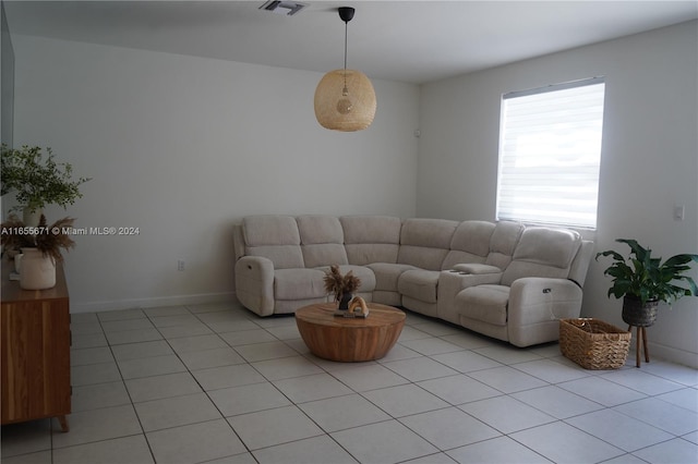 living room featuring light tile patterned floors