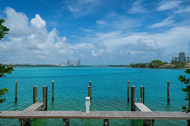 view of dock featuring a water view