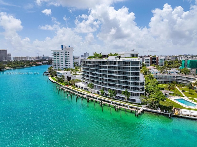 aerial view with a water view