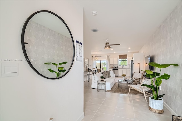 hallway with light tile patterned flooring