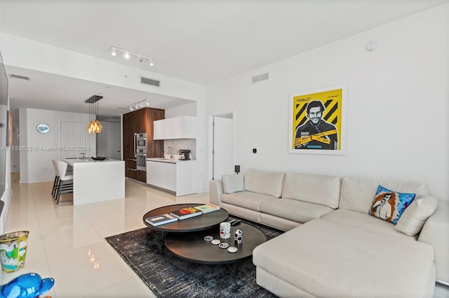 tiled living room with sink