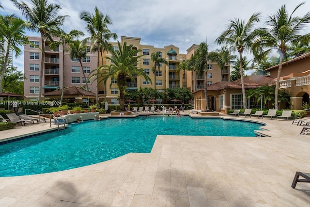 view of pool featuring a patio