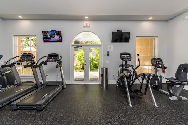 exercise room featuring french doors