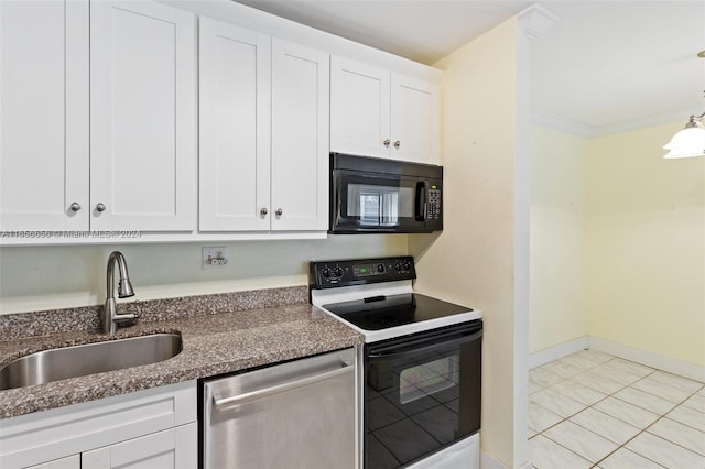 kitchen with white cabinetry, decorative light fixtures, sink, range with electric cooktop, and stainless steel dishwasher