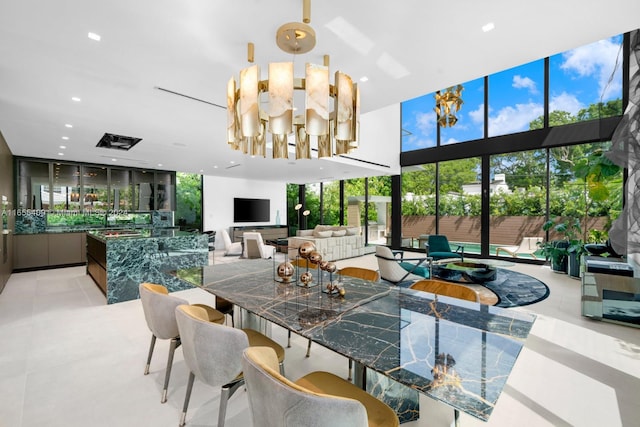 dining area with floor to ceiling windows