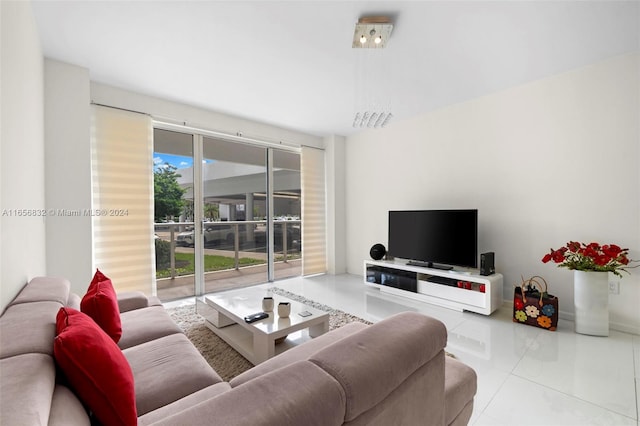 living room featuring light tile patterned floors