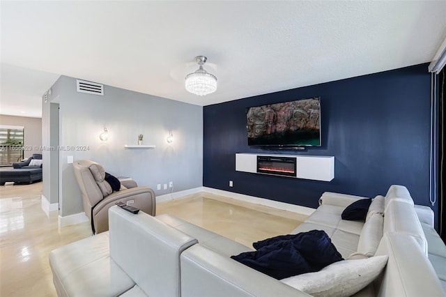 living room with a chandelier