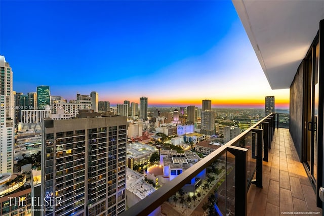 view of balcony at dusk