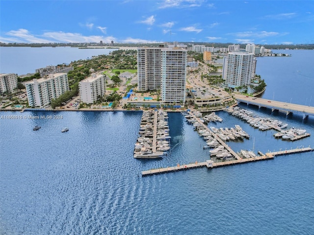 aerial view with a water view