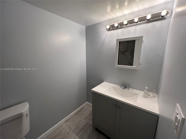 bathroom featuring vanity, toilet, and wood-type flooring