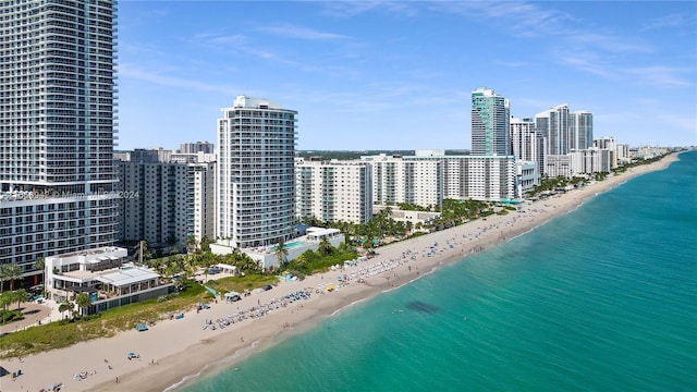 aerial view featuring a beach view and a water view