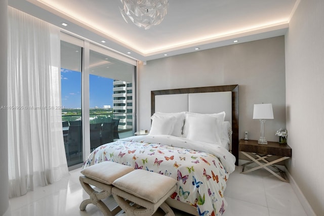 10203 Collins Ave Unit 801, Bal Harbour, FL 33154 - bedroom with tile patterned flooring, access to outside, and recessed lighting