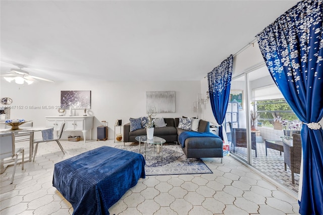 living room with ceiling fan