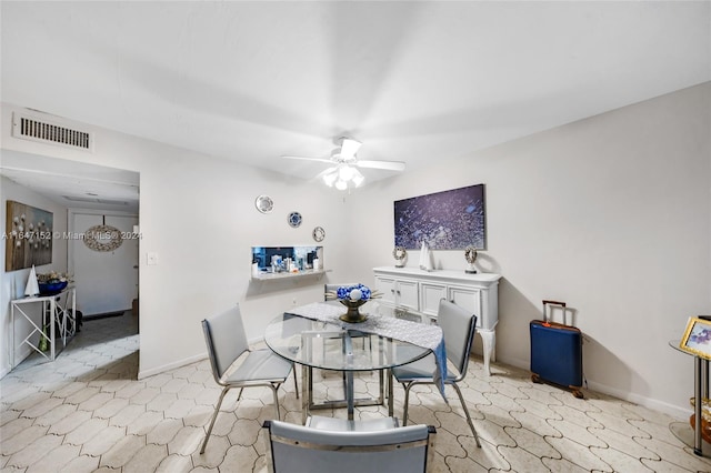 dining room featuring ceiling fan