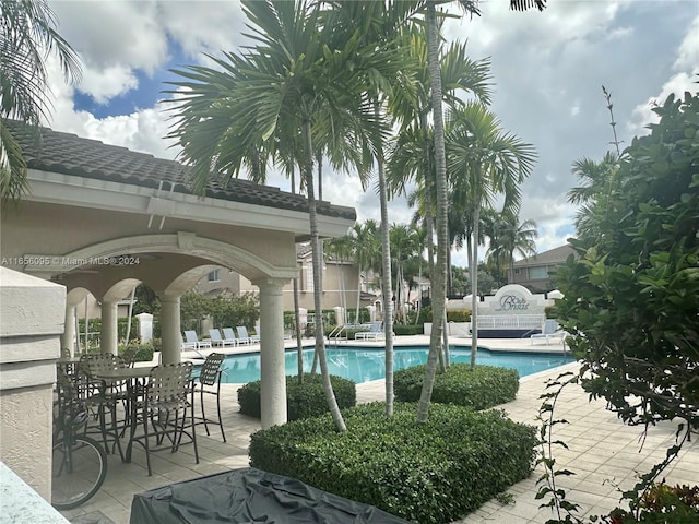 view of pool featuring a patio