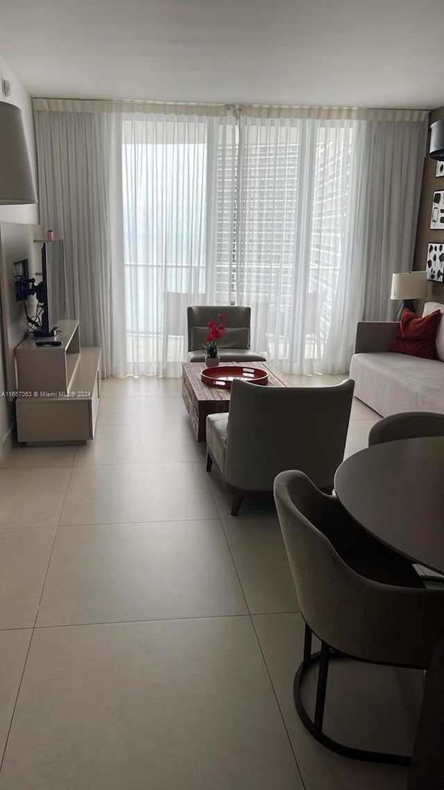 living room featuring light tile patterned floors