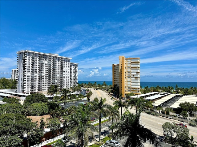 view of building exterior with a water view