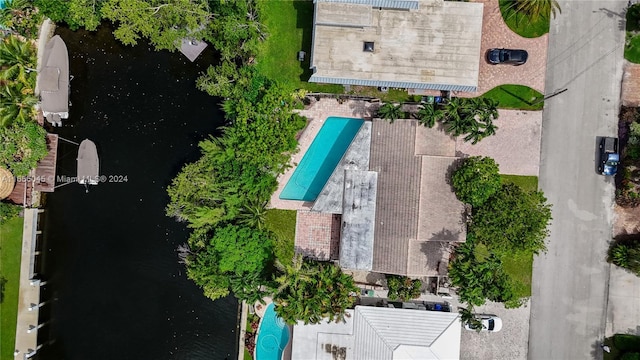 drone / aerial view featuring a water view