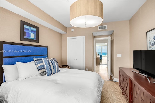 carpeted bedroom featuring a closet