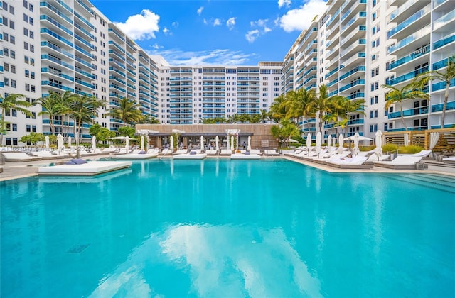 view of swimming pool featuring a patio