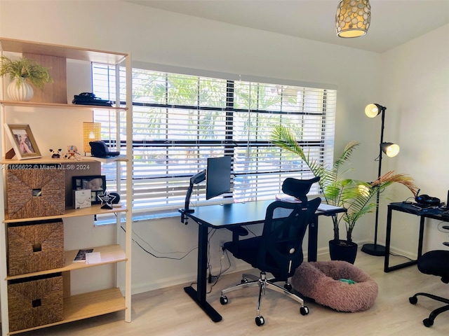 office area with a wealth of natural light and hardwood / wood-style floors