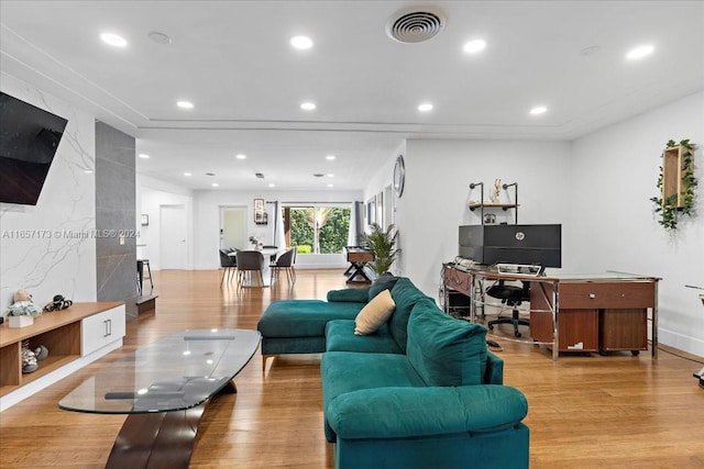 living room with light wood-type flooring